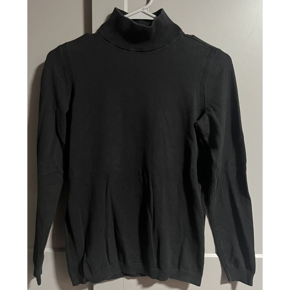 Talbots Mock Neck Long Sleeve Cotton Blend Shirt Black Size X-Small Minimalist